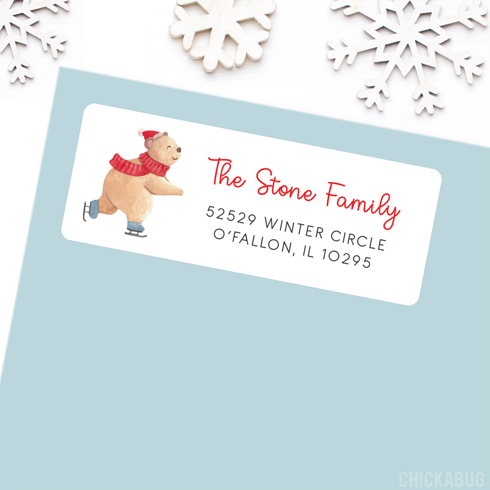Ice Rink Label Personalized Ice Skating Bear Winter & Christmas Return Address Labels ...
