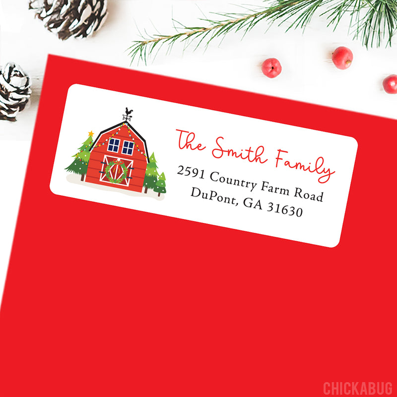 Red Barn Christmas Address Labels
