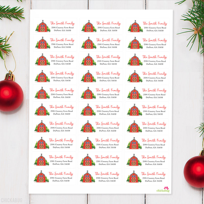 Red Barn Christmas Address Labels