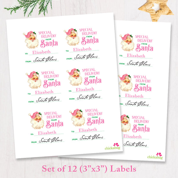 Signed by Santa Christmas Gift Labels - Pink Vintage Santa Special Delivery