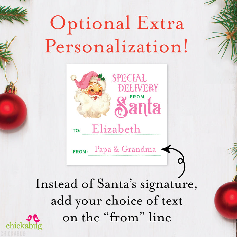 Signed by Santa Christmas Gift Labels - Pink Vintage Santa Special Delivery