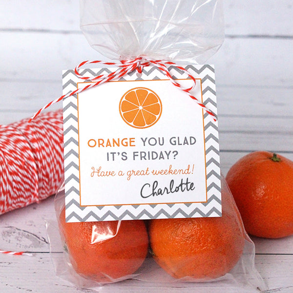 Free Printable "Orange You Glad It's Friday" Gift Tags (INSTANT DOWNLOAD)