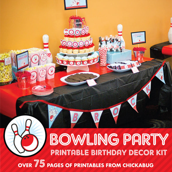 Bowling Birthday Party Printable Decor Kit (Digital File)