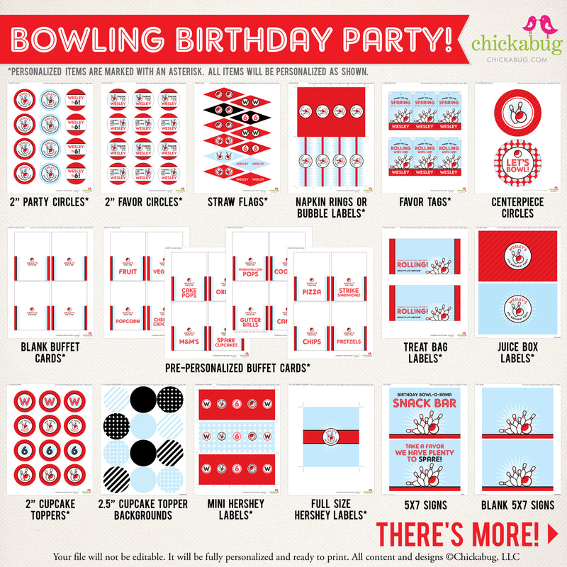 Bowling Birthday Party Printable Decor Kit (Digital File)
