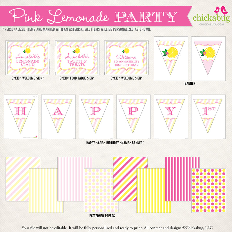 Pink Lemonade Birthday Party Printable Decor Kit (Digital File) – Chickabug pink-lemonade-birthday-party-printable-decor-kit-digital-file-chickabug
