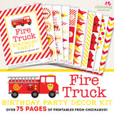 Fire Truck Birthday Party Printable Decor Kit (Digital File)