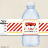 Fire Truck Birthday Water Bottle Labels
