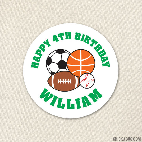 Green Sports Birthday Stickers