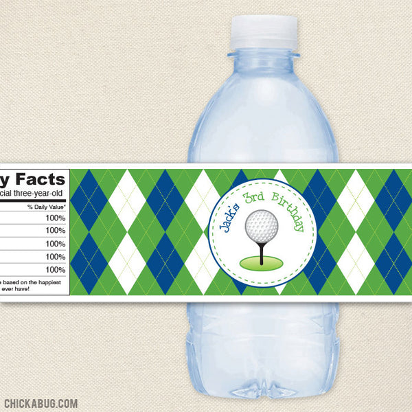 Navy Golf Birthday Water Bottle Labels
