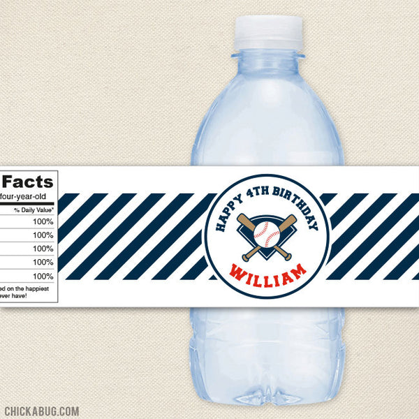Baseball Birthday Water Bottle Labels
