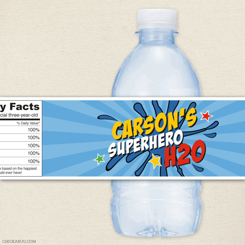 Superhero Birthday Water Bottle Labels
