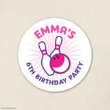 Pink Bowling Birthday Stickers