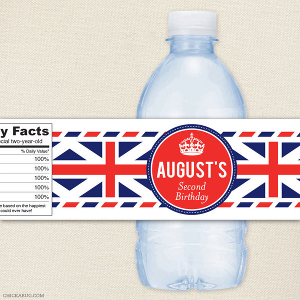 Union Jack Birthday Water Bottle Labels