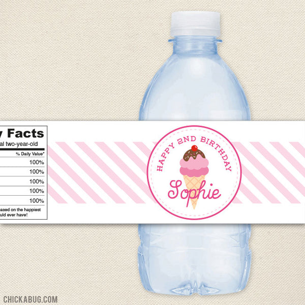 Ice Cream Birthday Water Bottle Labels – Chickabug