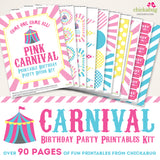 Pink Carnival or Circus Birthday Party Printable Decor Kit (Digital File)