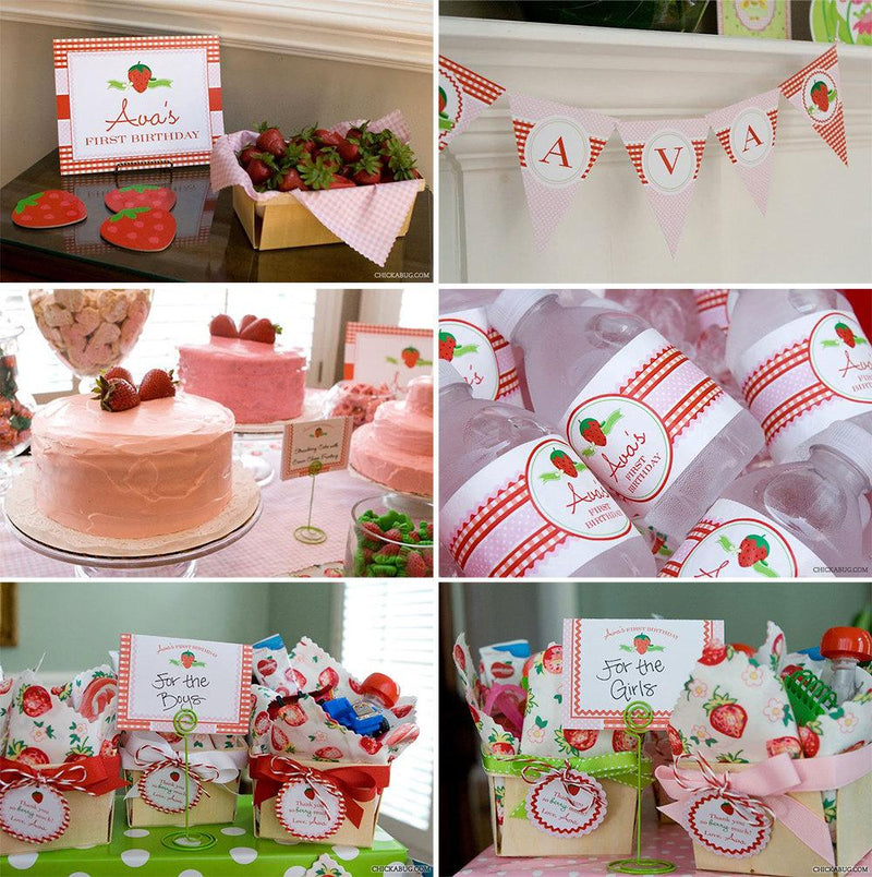 Strawberry Party Table Tent Cards (EDITABLE INSTANT DOWNLOAD)