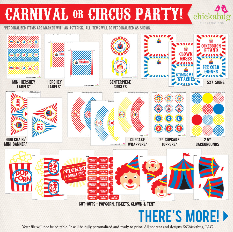 Carnival Birthday Party Printable Decor Kit (Digital File) – Chickabug