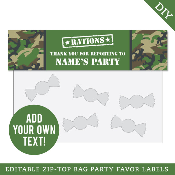 Army Party Treat Bag Label (EDITABLE INSTANT DOWNLOAD)