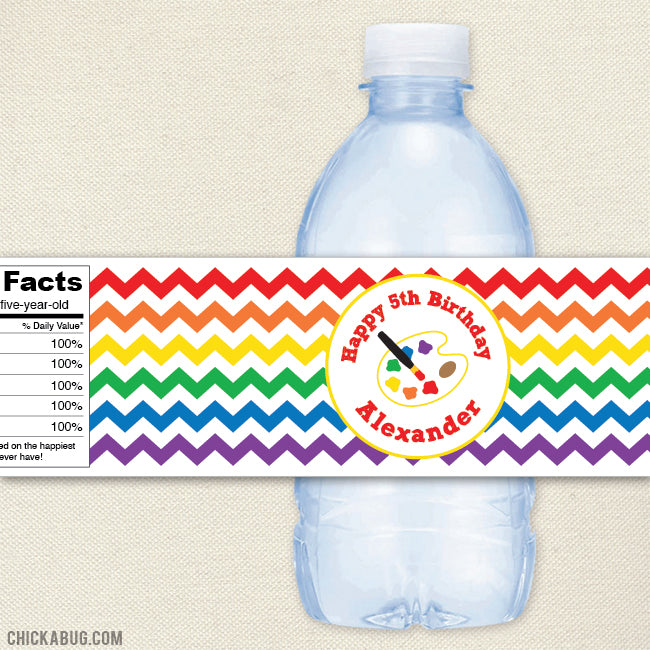 Artist's Palette Art Birthday Water Bottle Labels