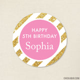 Gold and Pink Birthday Stickers
