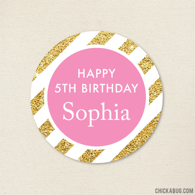Gold and Pink Birthday Stickers