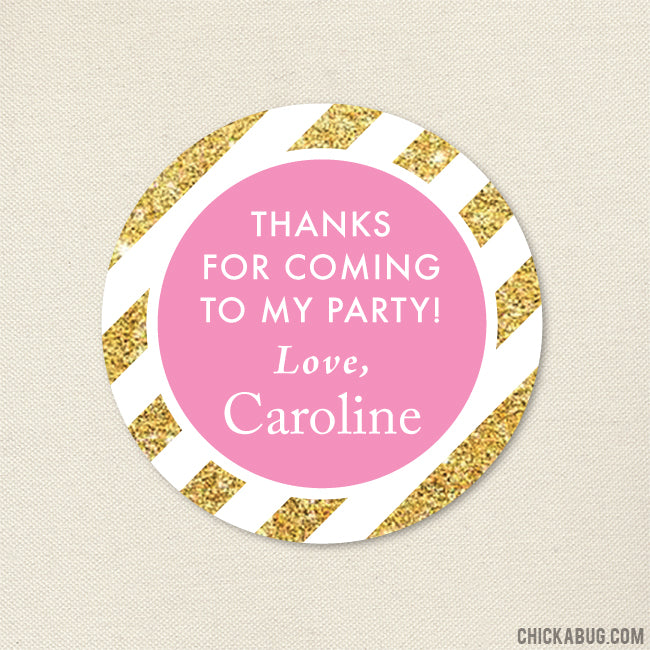 Gold and Pink Party Favor Stickers