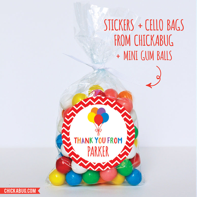 Rainbow Balloons Birthday Party Favor Labels