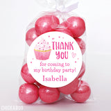 Pink Cupcake Birthday Party Favor Stickers