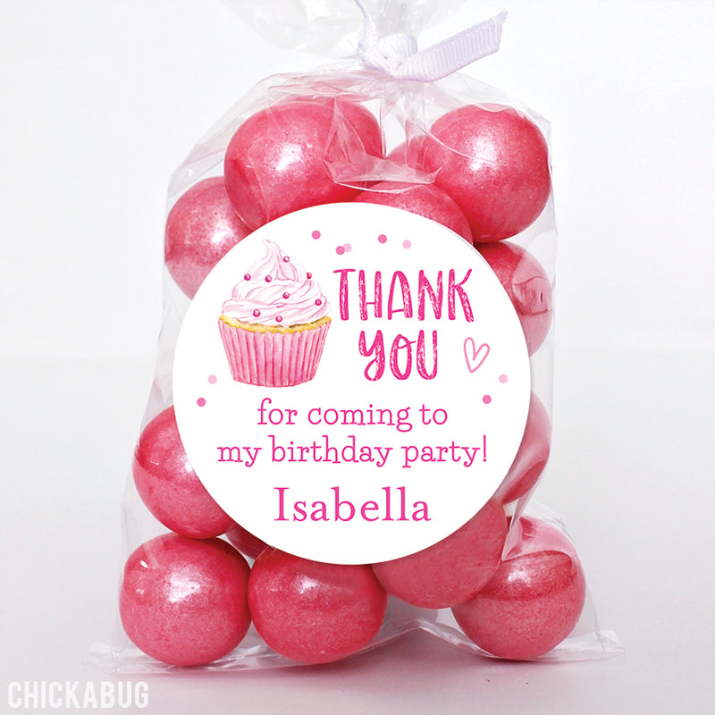 Pink Cupcake Birthday Party Favor Stickers