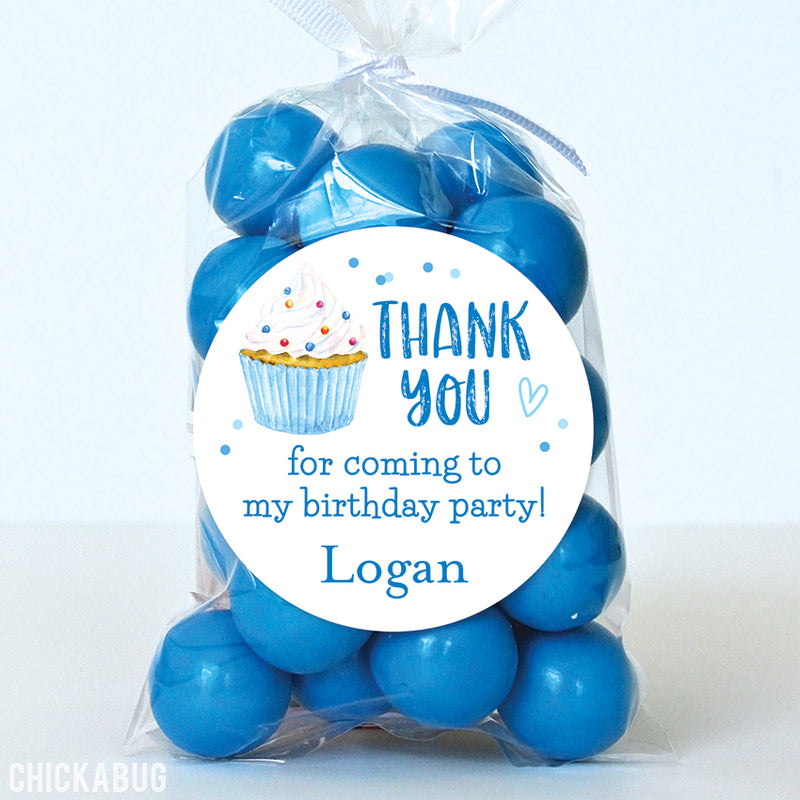 Blue Cupcake Boys Birthday Party Favor Stickers