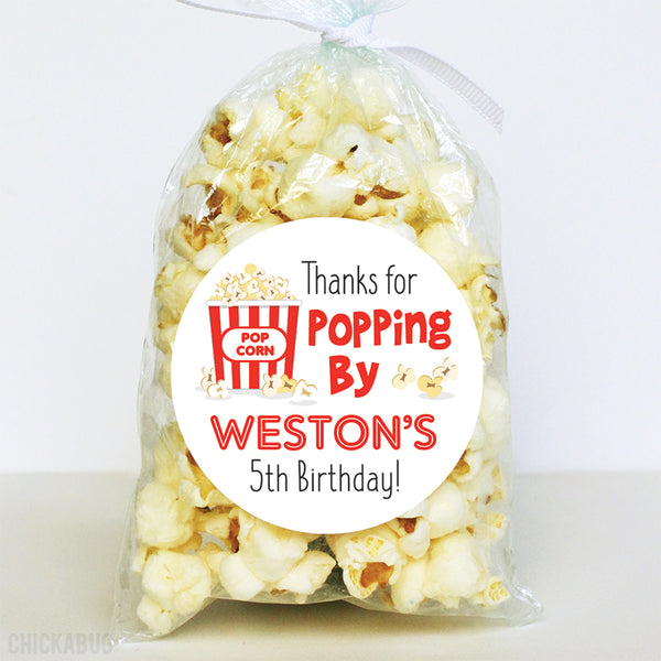Popcorn "Thanks For Popping By" Birthday Party Favor Stickers