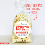 Popcorn "Thanks For Popping By" Birthday Party Favor Stickers