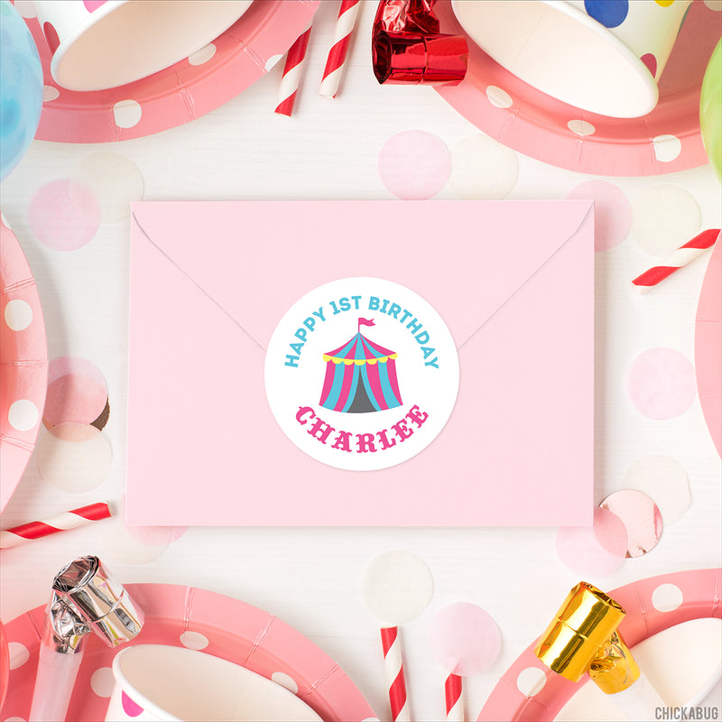 Pink Carnival Birthday Stickers