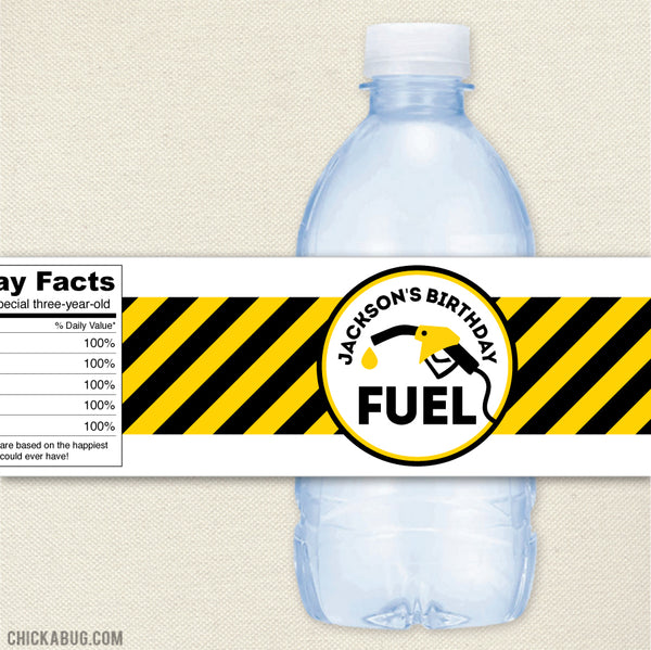 Construction Fuel Birthday Water Bottle Labels