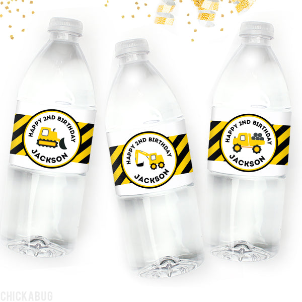 Construction Birthday Water Bottle Labels