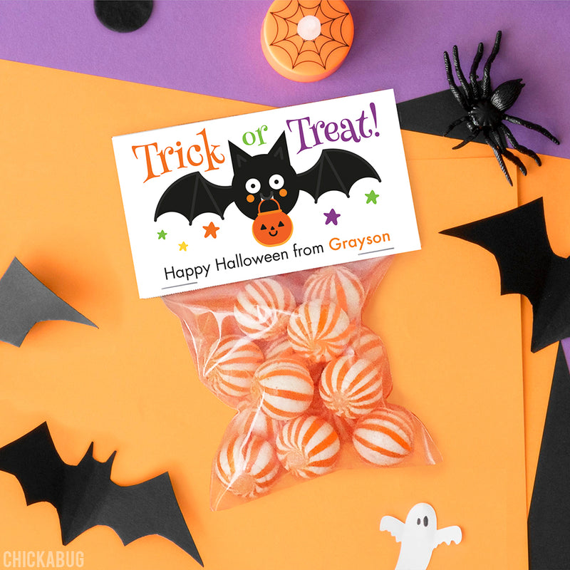Trick or Treat Bat Halloween Paper Tags and Bags