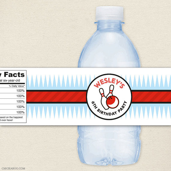 Bowling Birthday Water Bottle Labels