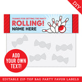 Bowling Party Treat Bag Label (EDITABLE INSTANT DOWNLOAD)