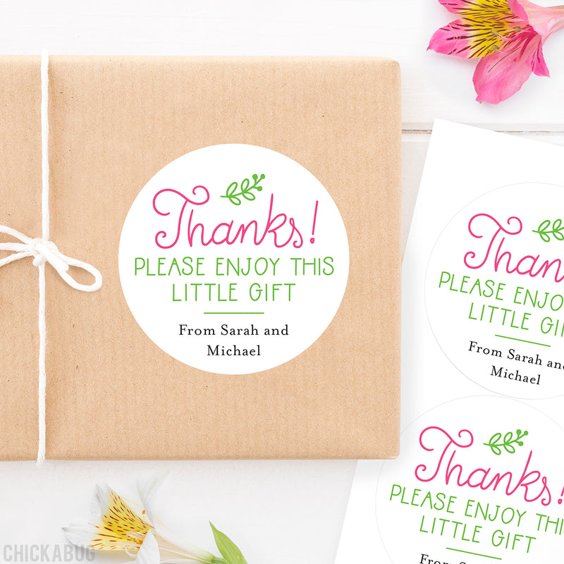 Pink "Thanks! Please Enjoy This Little Gift" Stickers