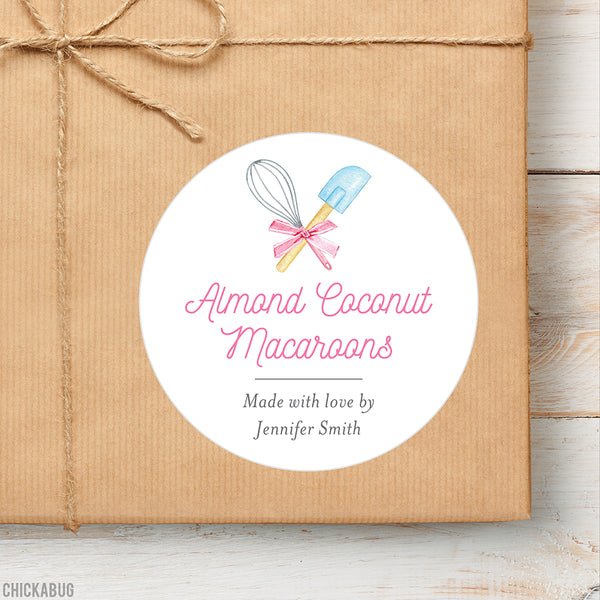 Pink Whisk & Spatula Food Gift Labels