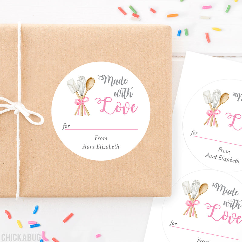 Write-On Pink Kitchen Tools "Made With Love" Homemade Gift Labels