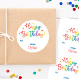Rainbow Script Birthday Gift Labels