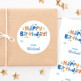 Blue & Orange Fun Birthday Gift Labels