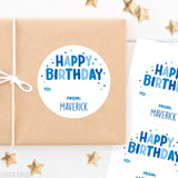 Blue Confetti Birthday Gift Labels