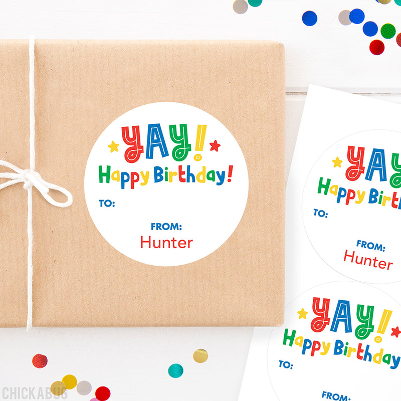 Rainbow "YAY! Happy Birthday!" Gift Labels