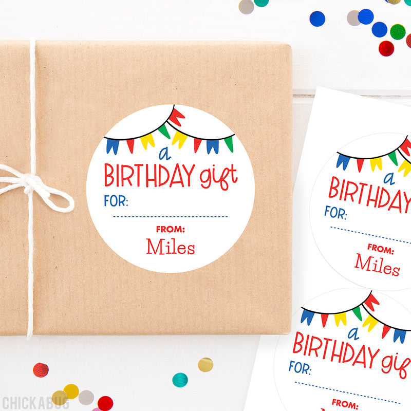 Rainbow Banners Birthday Gift Labels