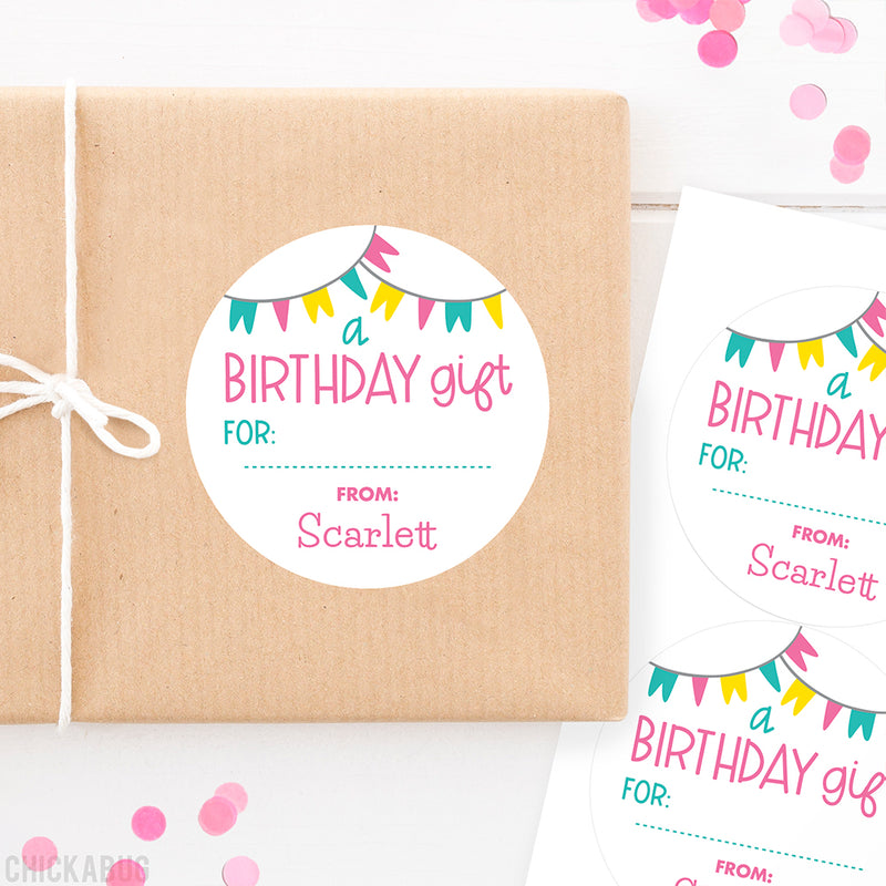 Pink Banners Birthday Gift Labels