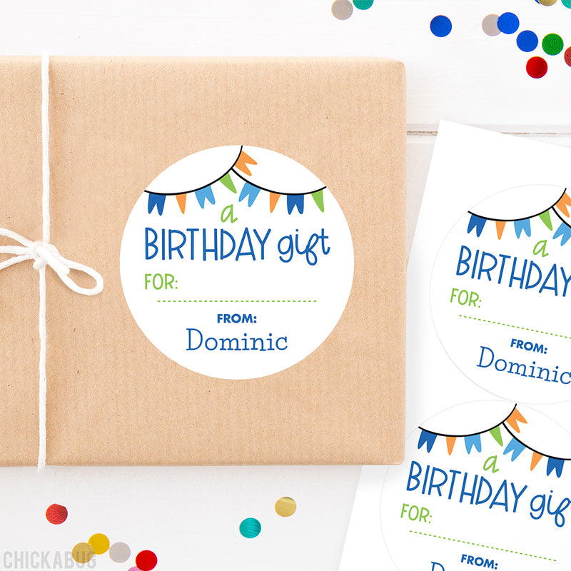 Blue Banners Birthday Gift Labels