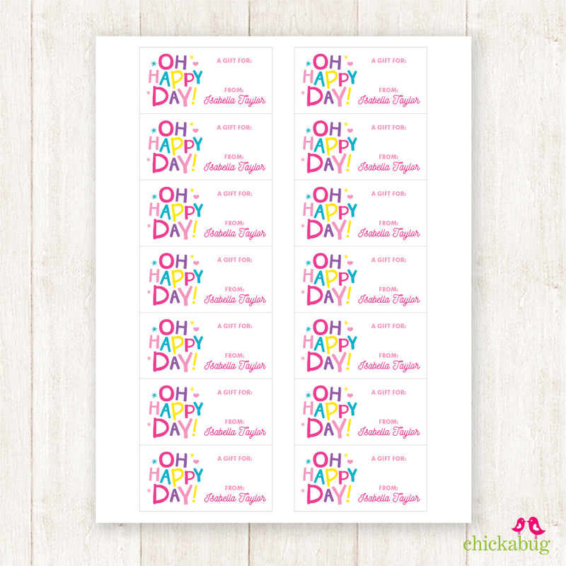 "Oh Happy Day!" Pink Gift Labels