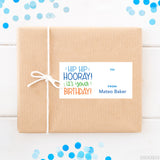 "Hip Hip Hooray!" Blue Birthday Gift Labels